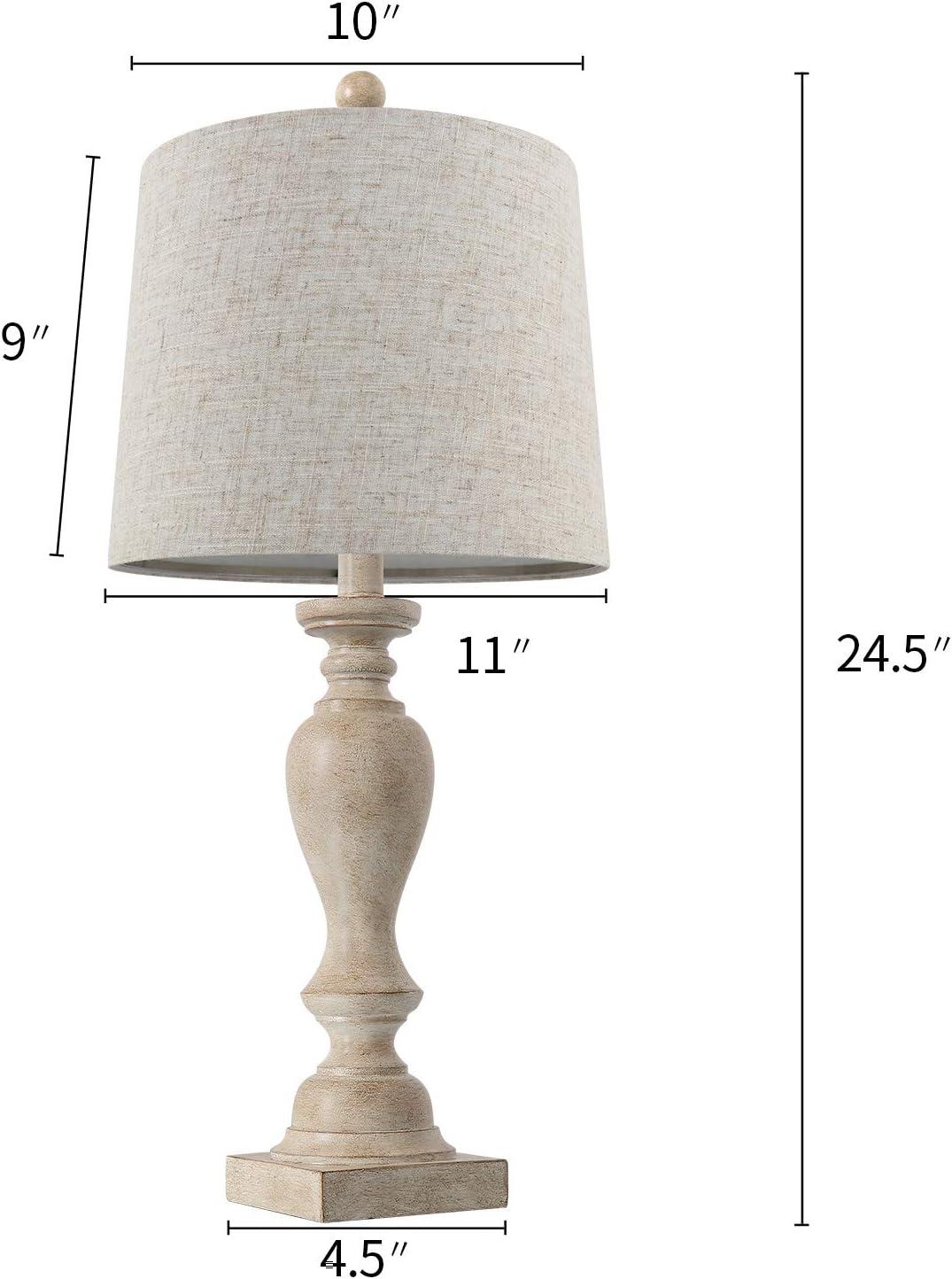 24.5" Mid Century Table Lamp Set Of 2 For Living Room Farmhouse Linen Bedside Lamps For Bedroom Kids Room Dorm Office Rustic Lamps For End Table Nigntstand Resin