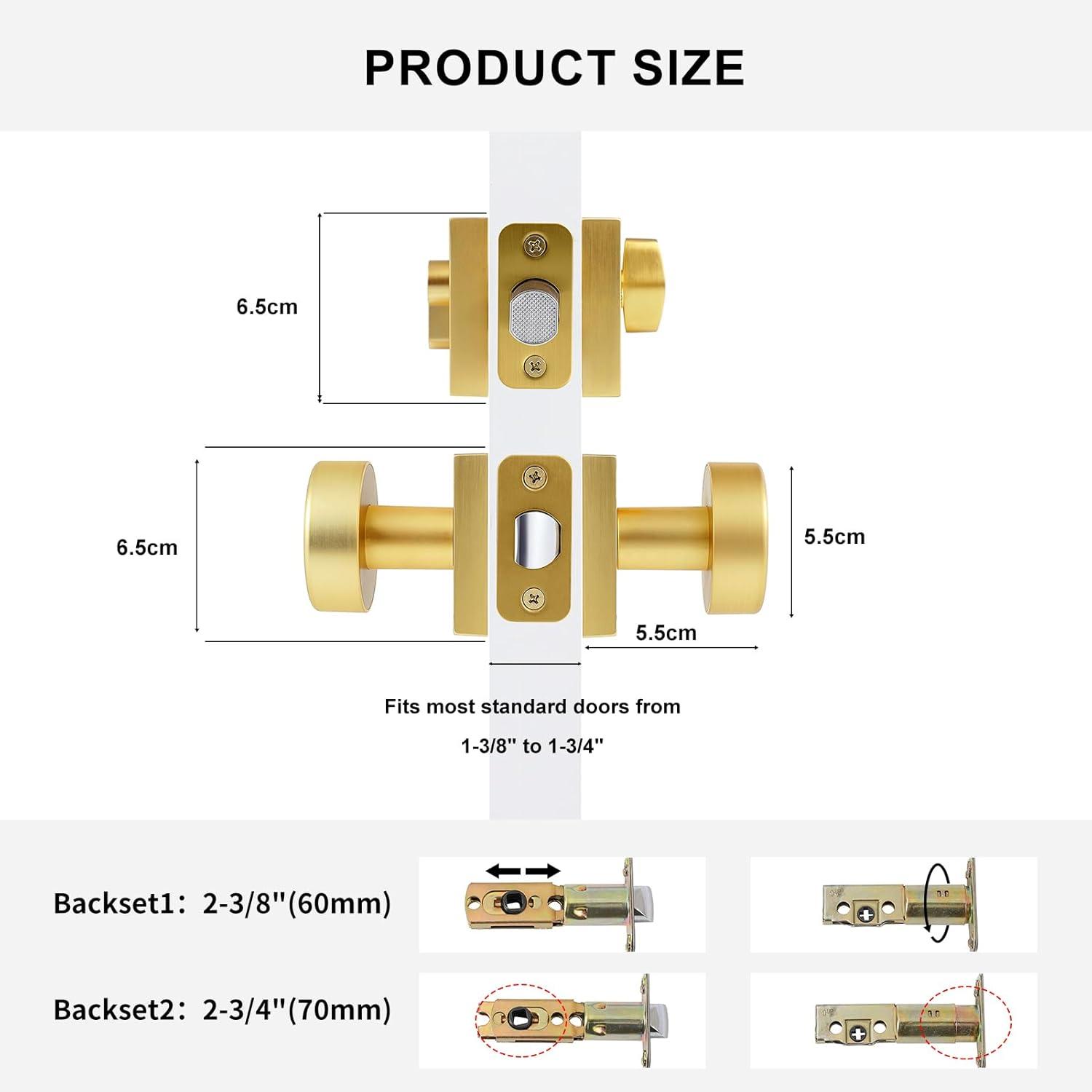 Modern Satin Brass Square Deadbolt Lock and Knob Set