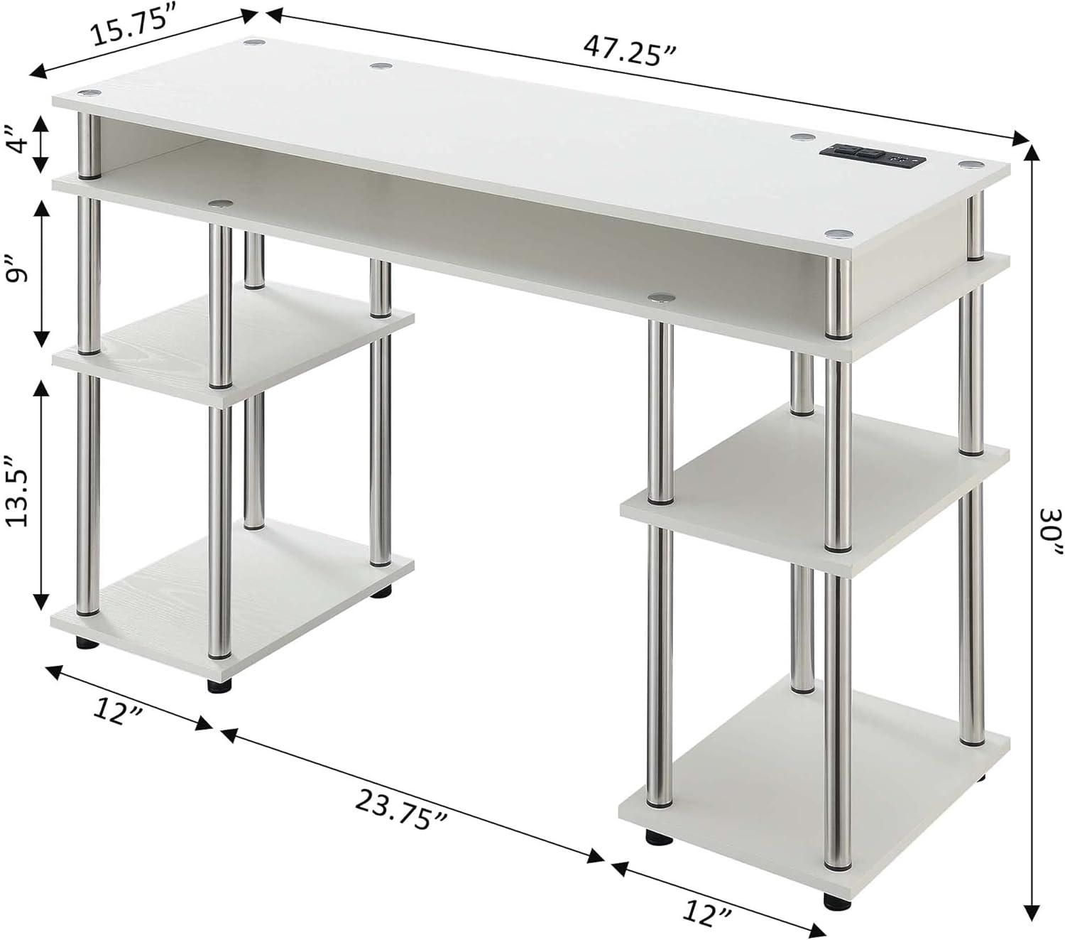 Adult, Designs2Go No Tools 30 inches Tall Student Desk with Charging Station and Shelves, White