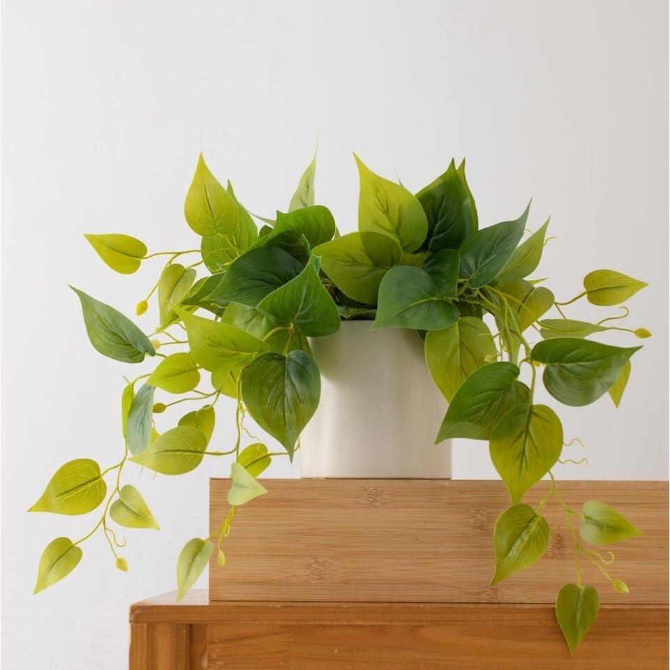 Forever Leaf Artificial Ivy Foliage Plant in White Ceramic Pot, Indoor Artificial Plant for Home Decor