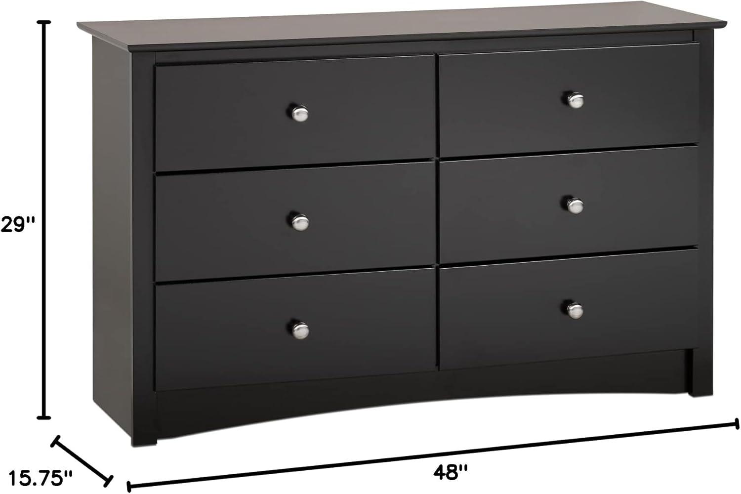 Prepac Sonoma Dresser Black: 6-Drawer Storage, Wood Composite, 29" High Bedroom Furniture