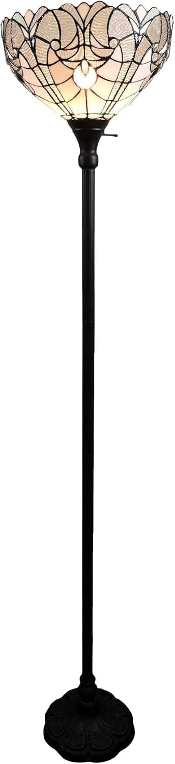 Elegant Tiffany-Style 72" White Stained Glass Torchiere Floor Lamp