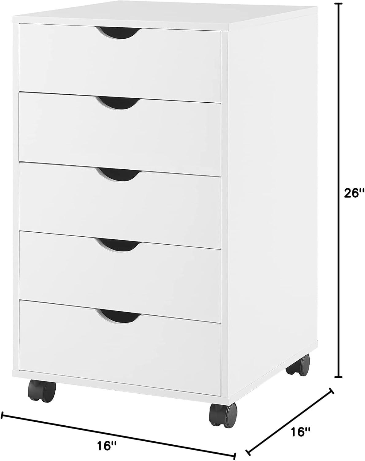 Naomi Home 5 Drawer Dresser, Tall Dressers for bedroom, Kids dresser with Wheels, Durable Storage dresser, Small Dresser for Closet, Makeup dresser with 180 lbs Capacity – White
