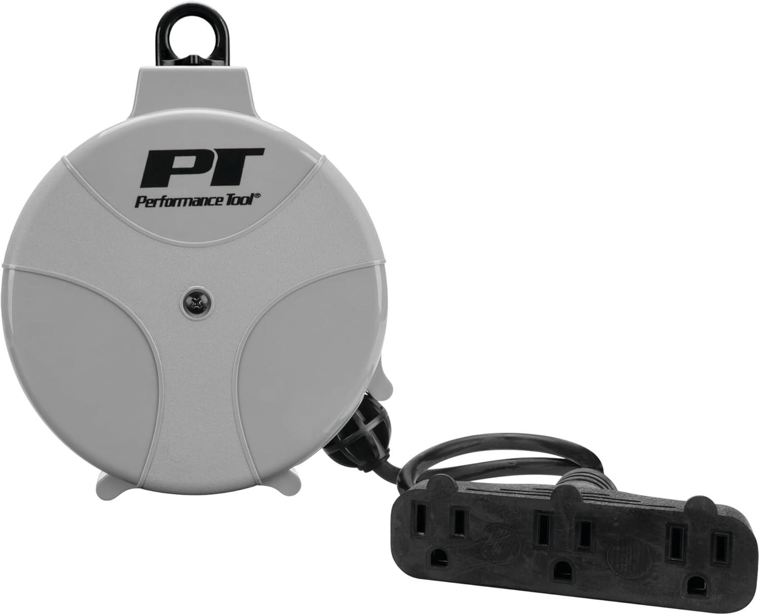 Gray 20' Retractable Cord Reel with Auto-Rewind