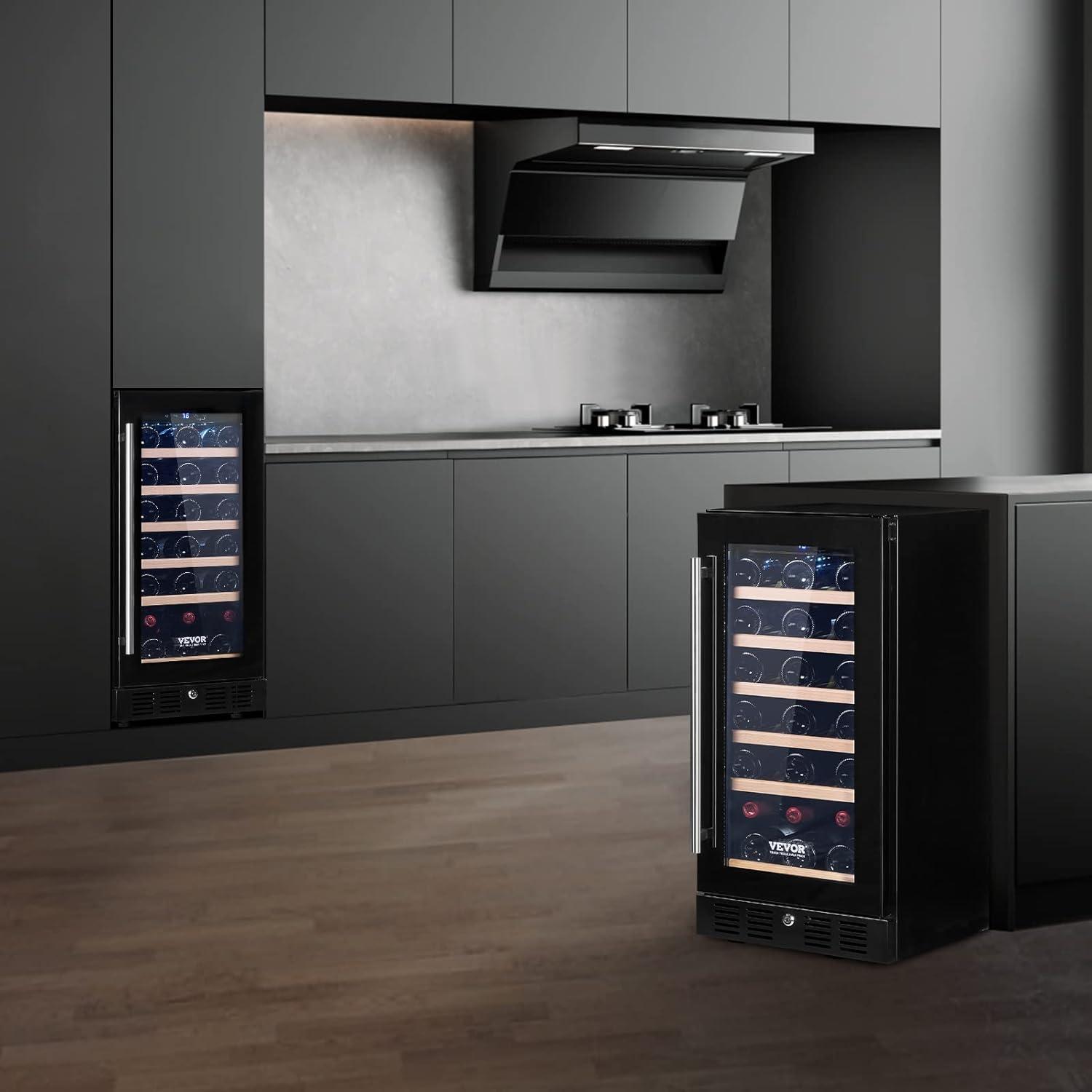 VEVOR Wine Cooler, 30 Bottles Capacity Under Counter Built-in or Freestanding Wine Refrigerator, Beverage Cooler with Blue LED Light, Single Door, Child Lock for Drink Beer Soda Wine Water, ETL Listed