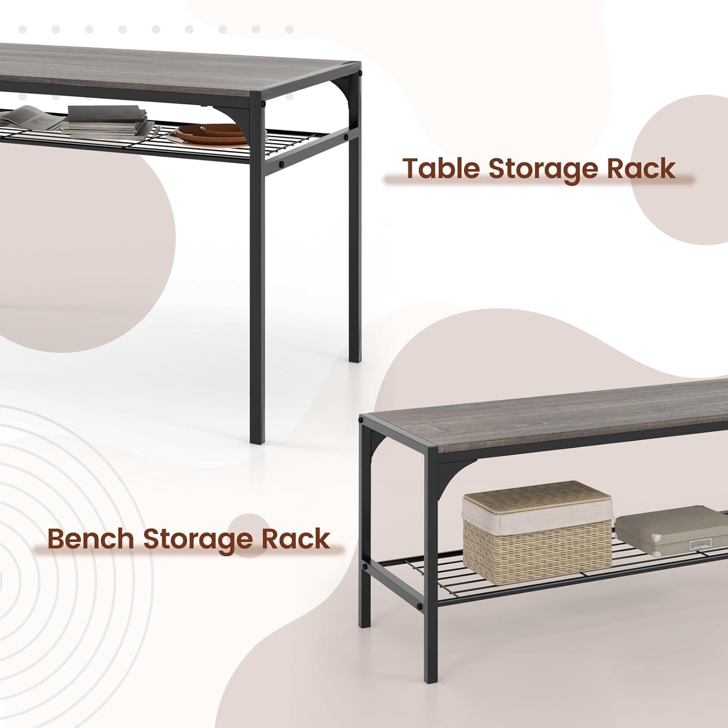 Costway 4 PCS Dinette Set for Small Place Breakfast Nook Modern Dining Table with 2 Chairs Grey