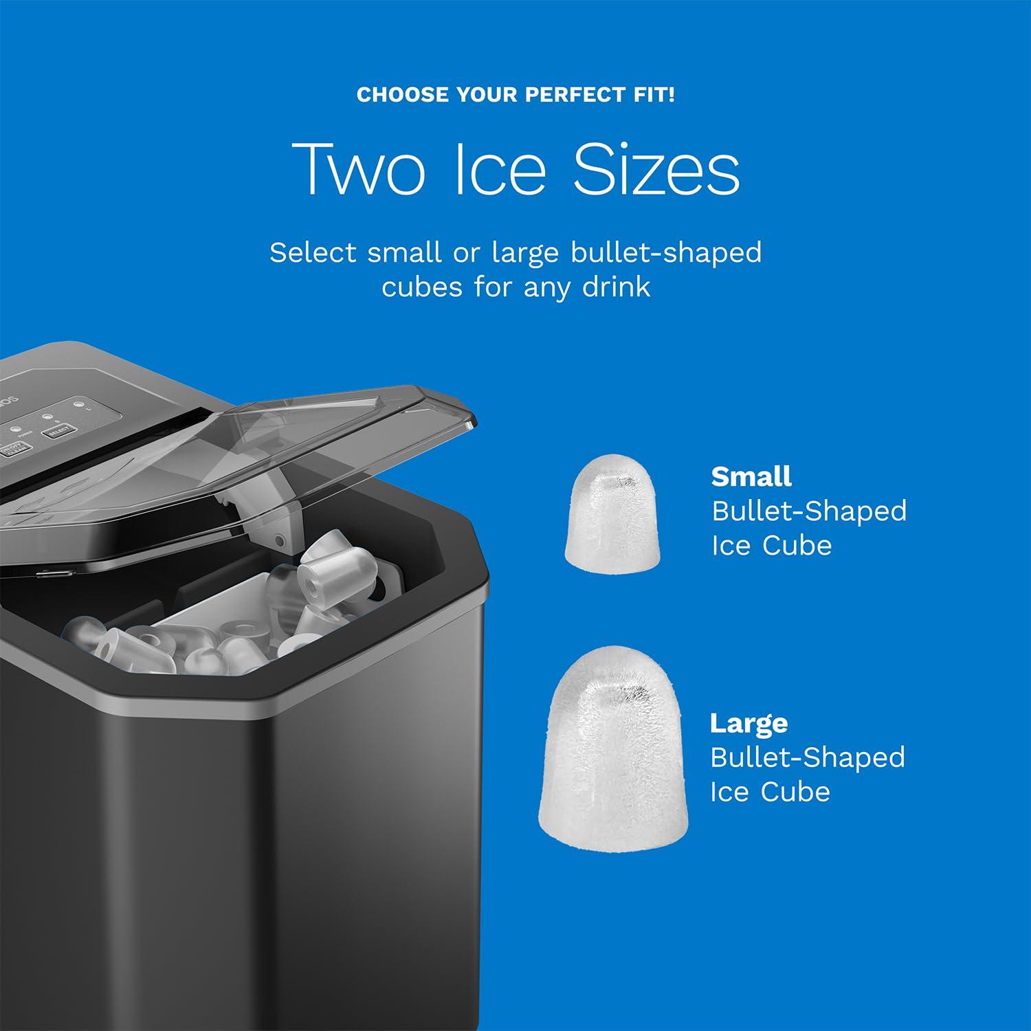 hOmeLabs Countertop Ice Maker – Compact Bullet Ice Machine, 2 Ice Sizes, 26 lbs/Day, Self-Cleaning – Includes Ice Scoop & 5 Ice Bags – Sleek Black Portable Ice Maker for Home & Kitchen