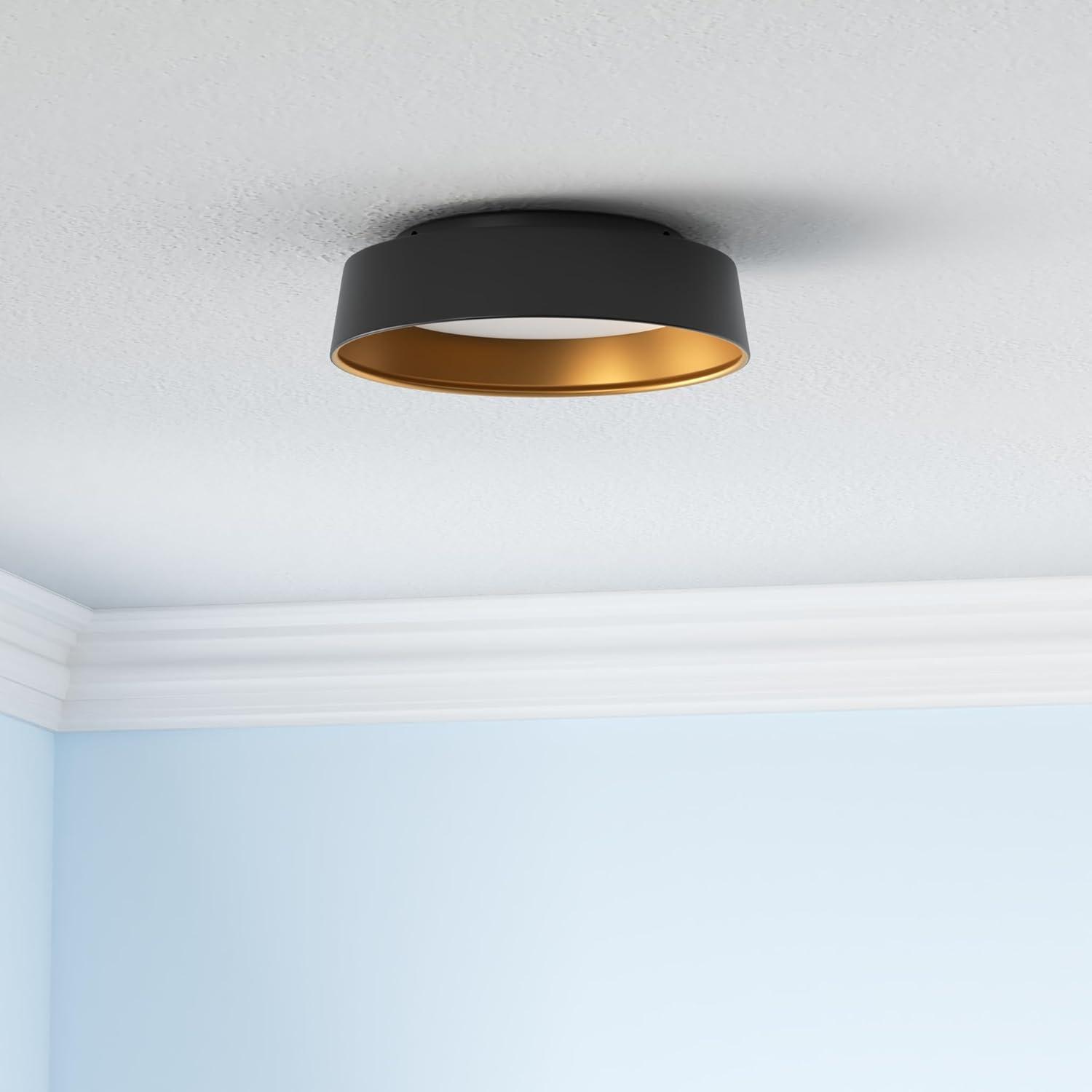 12.5 Inch LED Flush Mount Ceiling Light Fixture, 26W, Super Bright 1350 Lumen, 3 Color 3000K/4000K/5000K, Matt Black with Gold Inside, Dimmable Ceiling Lamp for Bedroom Hallway Bathroom Outdoor