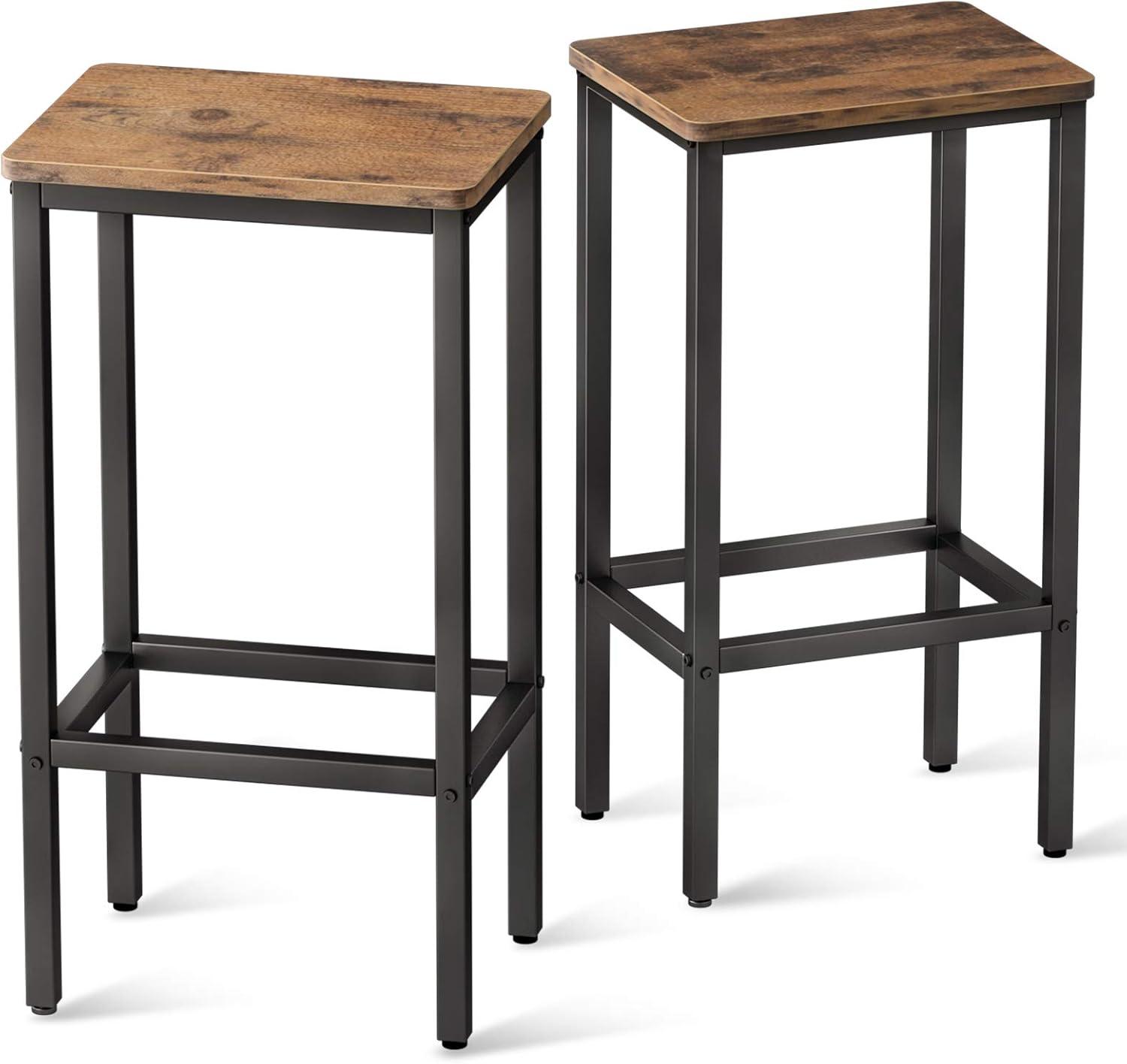 ODK 25.6 Inch Height Industrial Modern Wooden Counter Stool Seat Barstool with Footrest for Kitchen Island, Rustic Brown, Set of 2