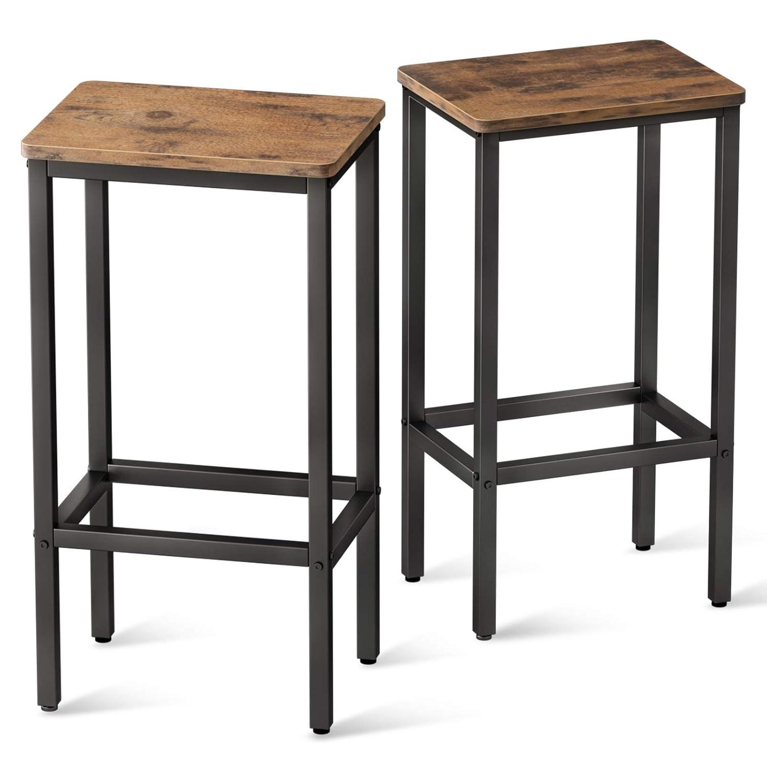 ODK 25.6 Inch Height Industrial Modern Wooden Counter Stool Seat Barstool with Footrest for Kitchen Island, Rustic Brown, Set of 2