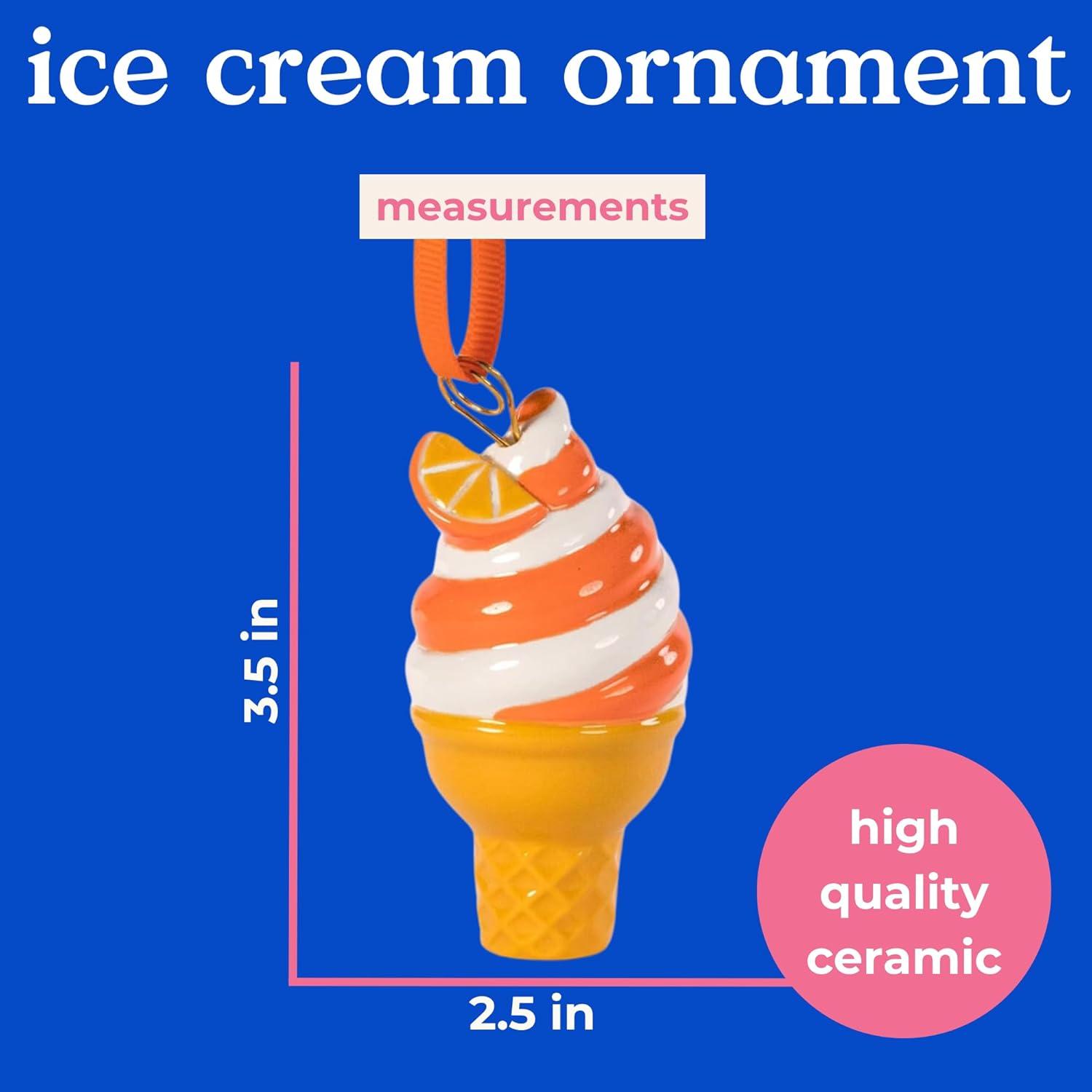 Orange and White Porcelain Ice Cream Cone Ornament