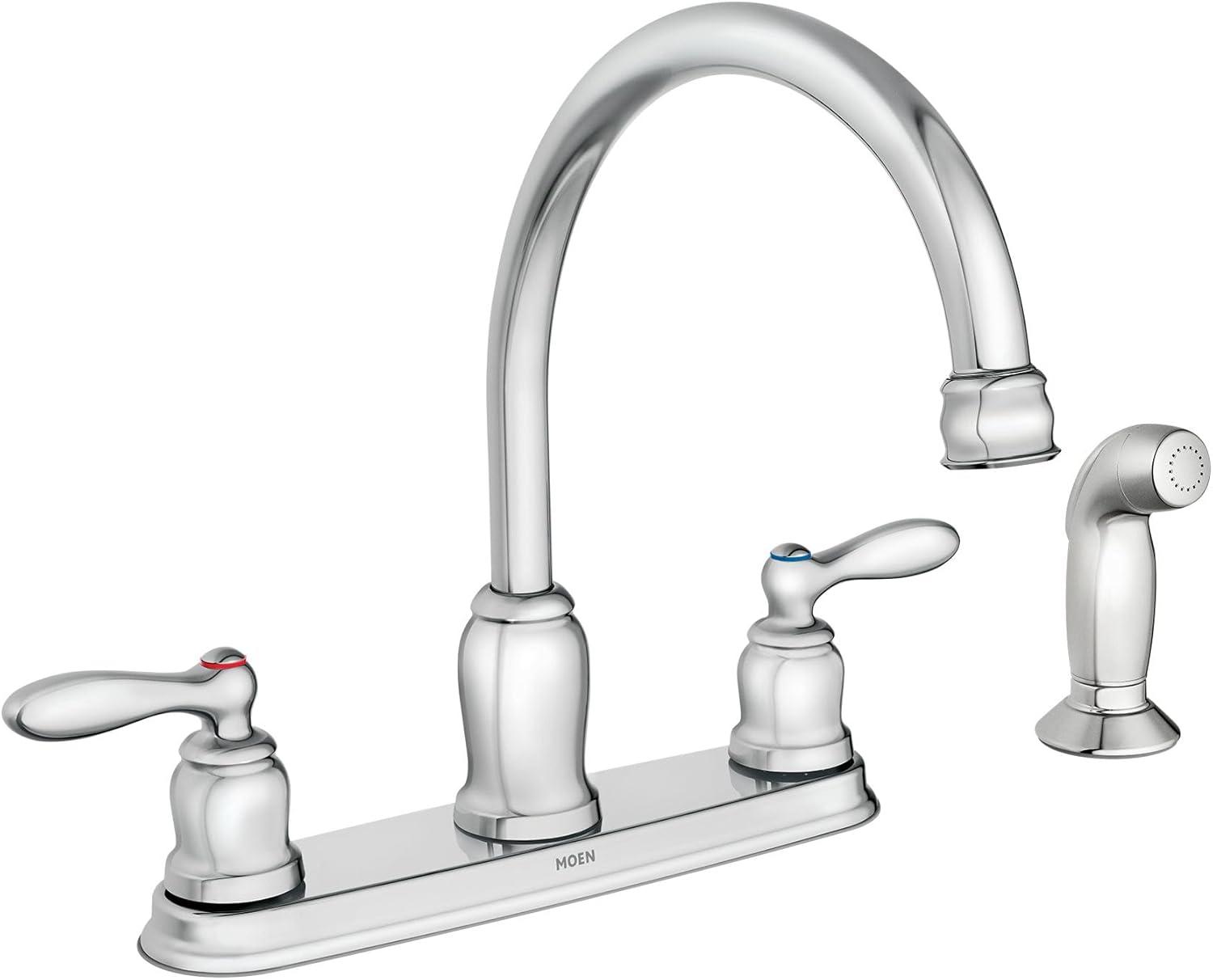 Moen Caldwell Two Handle Chrome Kitchen Faucet Side Sprayer Included