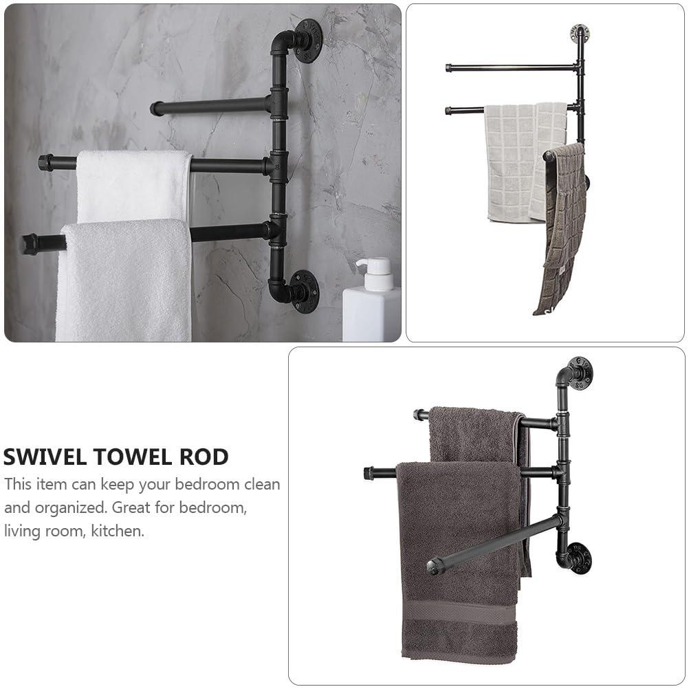 HEMOTON Industrial Pipe 3-Bar Towel Rack Heavy Duty Swivel Towel Rack for Bathroom