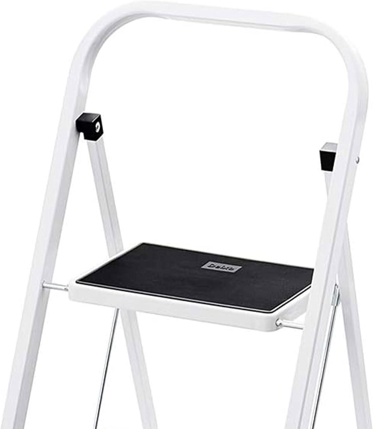 Delxo Non-Slip Stool Folding Sturdy Steel Wide Step Ladder with Hand Grip and Locking Mechanism for Indoor Household Kitchens