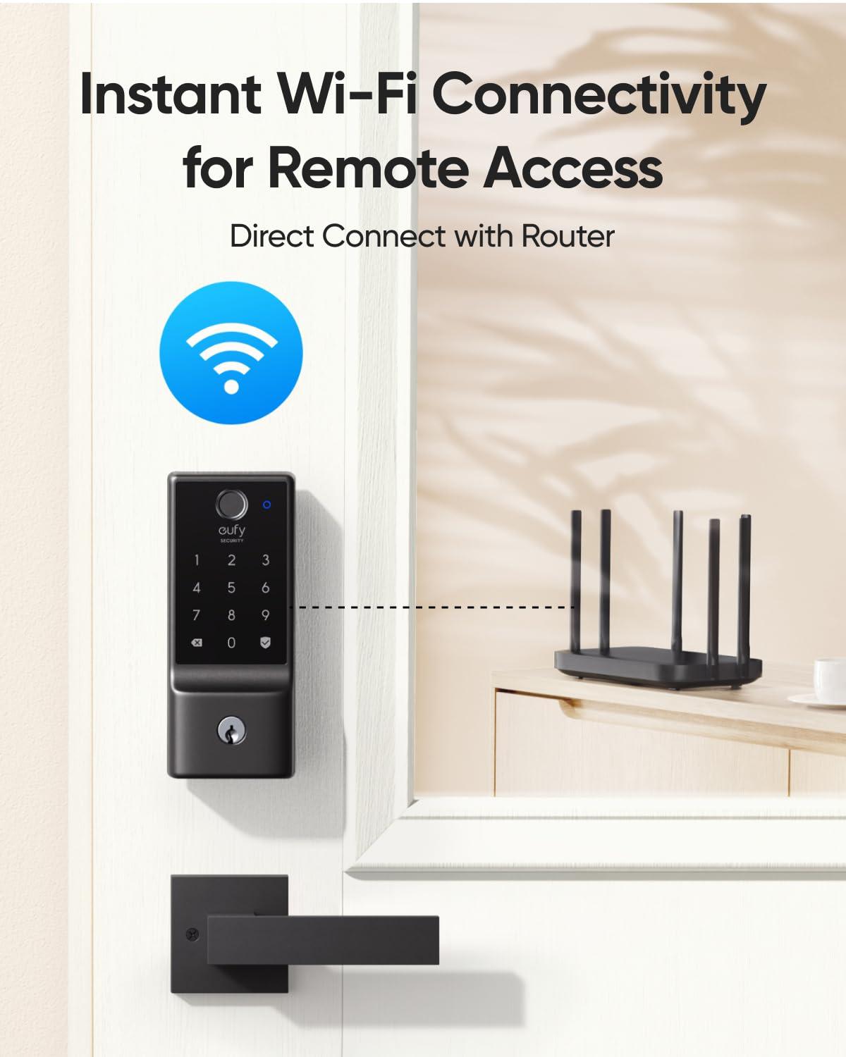 SOSHNA Security Smart Lock C220, Fingerprint Keyless Entry Door Lock, Built-in Wi-Fi, App Remote Control, Front Door Smart Lock Deadbolt, 8Months Battery, Reliable Power, IP53 Waterproof