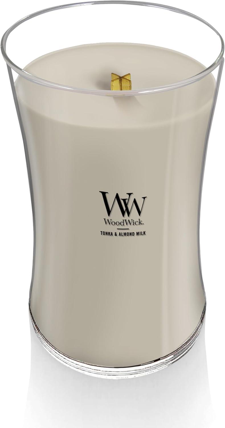 Woodwick Large Hourglass Candle, Tonka & Almond Milk, 21.5 oz
