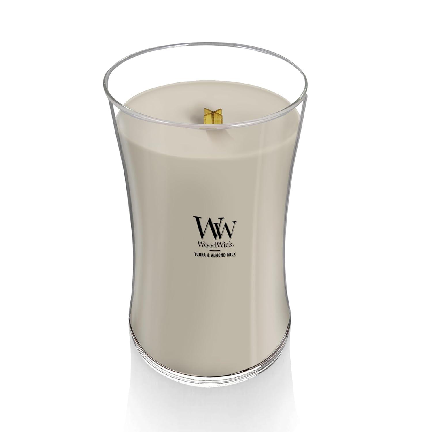 Woodwick Large Hourglass Candle, Tonka & Almond Milk, 21.5 oz