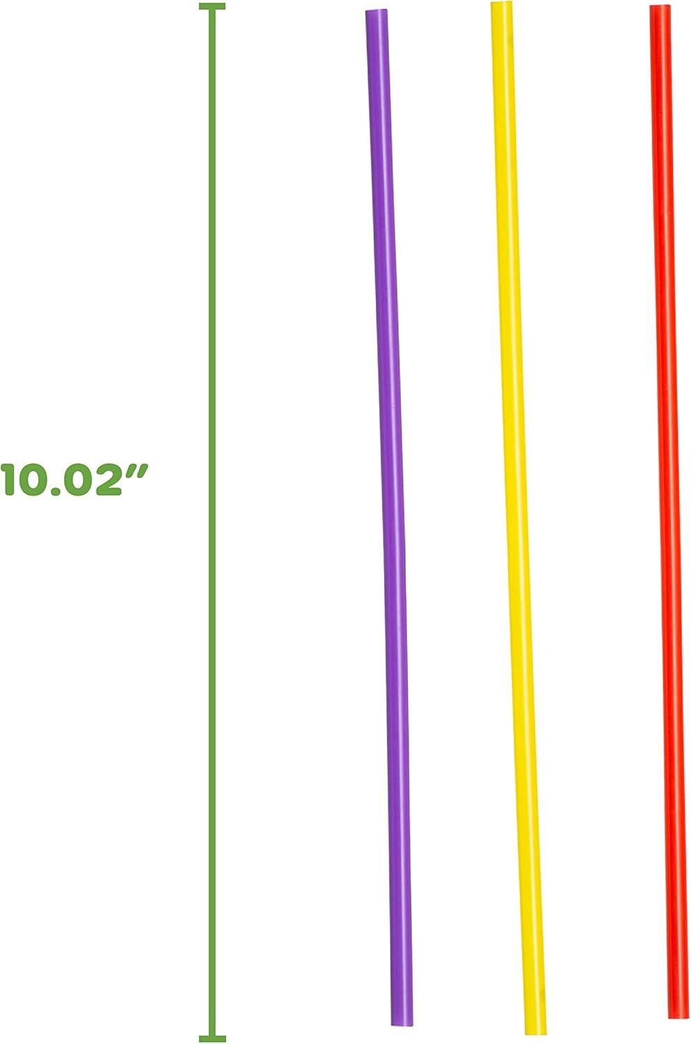 10" Assorted Color Disposable Plastic Drinking Straws, 200-Pack