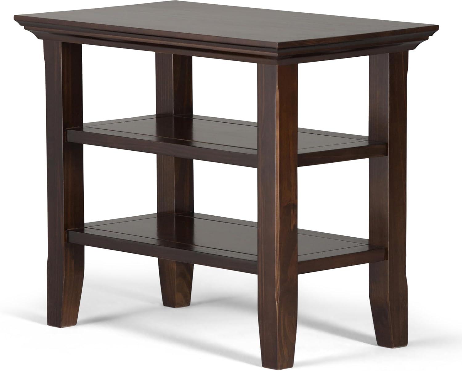 Simpli Home Acadian Wood 14" Rectangle Transitional Narrow Side Table in Brunette Brown