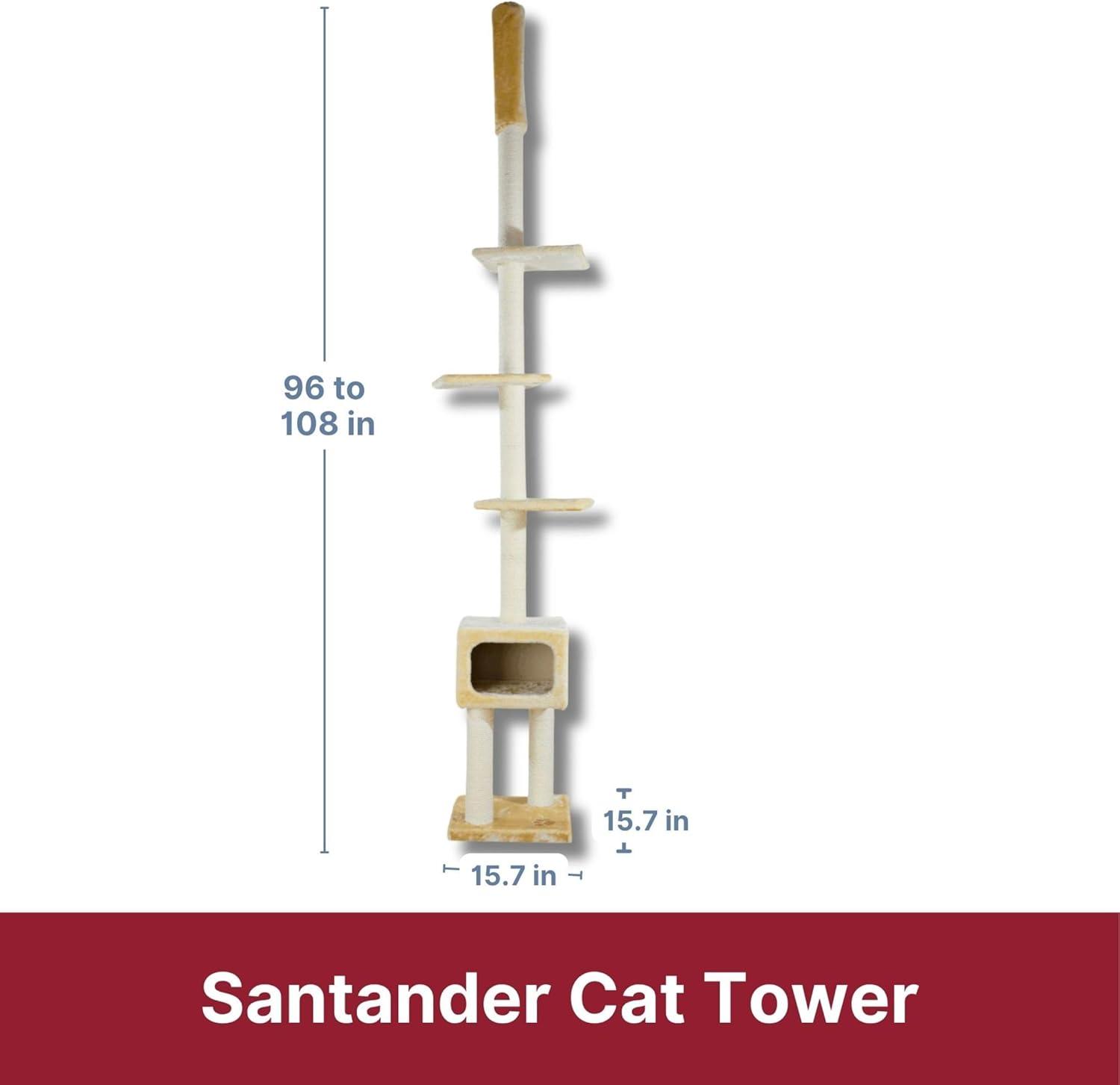 TRIXIE Santander Plush & Sisal Adjustable 96"-108" Cat Tower with Scratching Posts, Condo