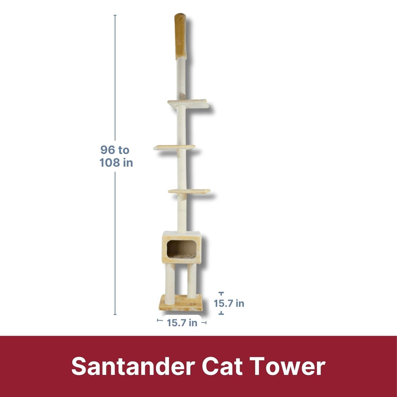 TRIXIE Santander Plush & Sisal Adjustable 96"-108" Cat Tower with Scratching Posts, Condo