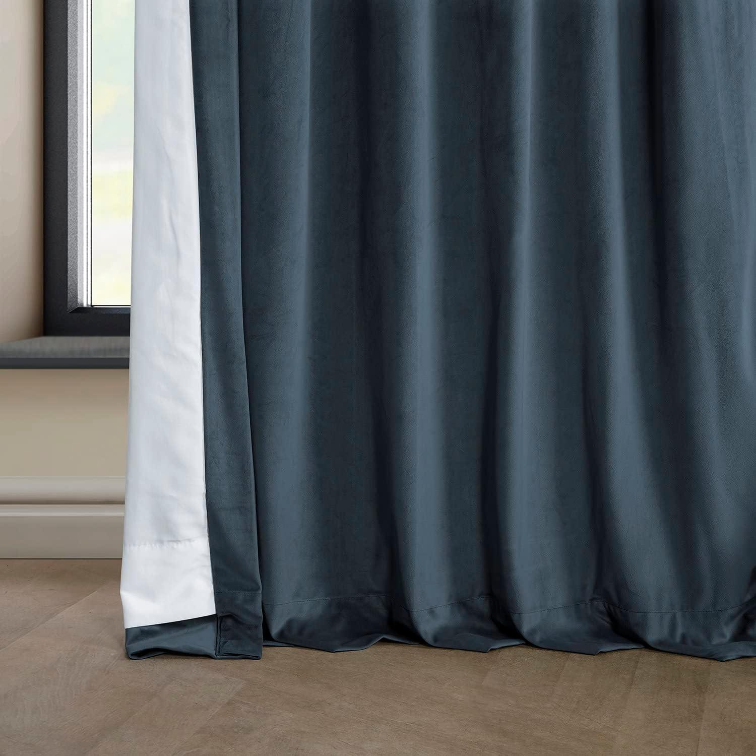 London Blue Plush Velvet Curtain (1 Panel), London Blue, 50W X 108L