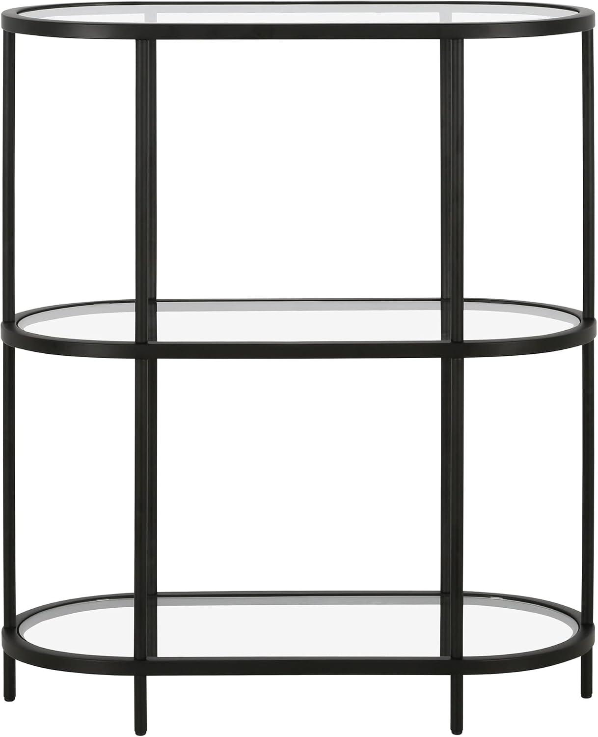 Evelyn&Zoe Leif 30" Wide Oval Bookcase, Blackened Bronze