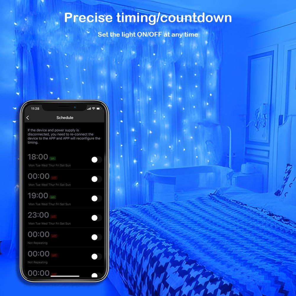 Curtain Lights Indoor 300LED 9.8ftx9.8ft, Outdoor Waterproof Curtain String Lights with Hook Remote Timer 8 Modes, USB Powered Waterfall Window Lights for Wall Backdrop Home Decorations