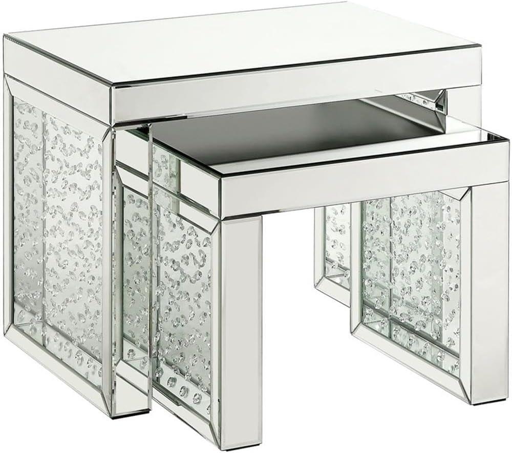 Nysa Glam Mirrored & Wood Accent Table with Faux Crystals