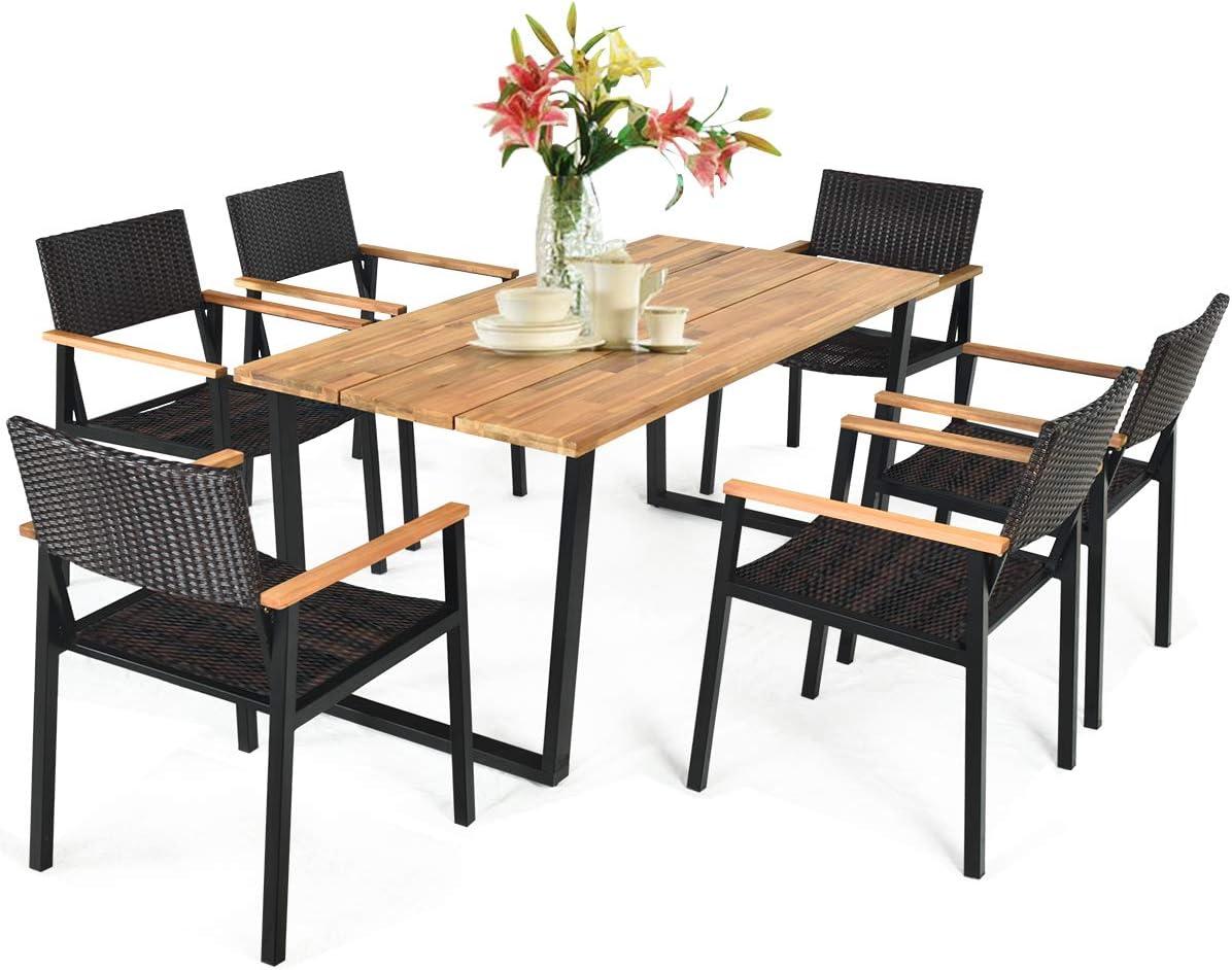 Hokku Designs Artimiza 6 - Person Acacia Patio Dining Set with Rectangular Table (Set of 7)