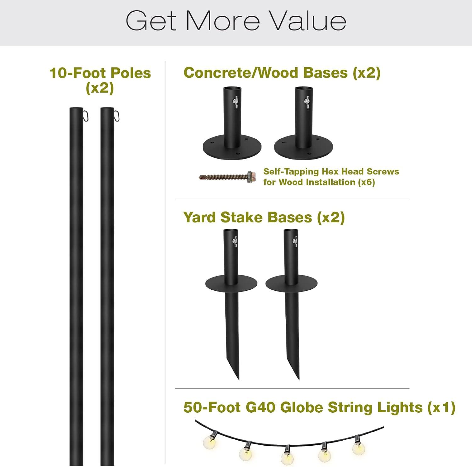 Bistro String Light Poles & 50ft of String Lights