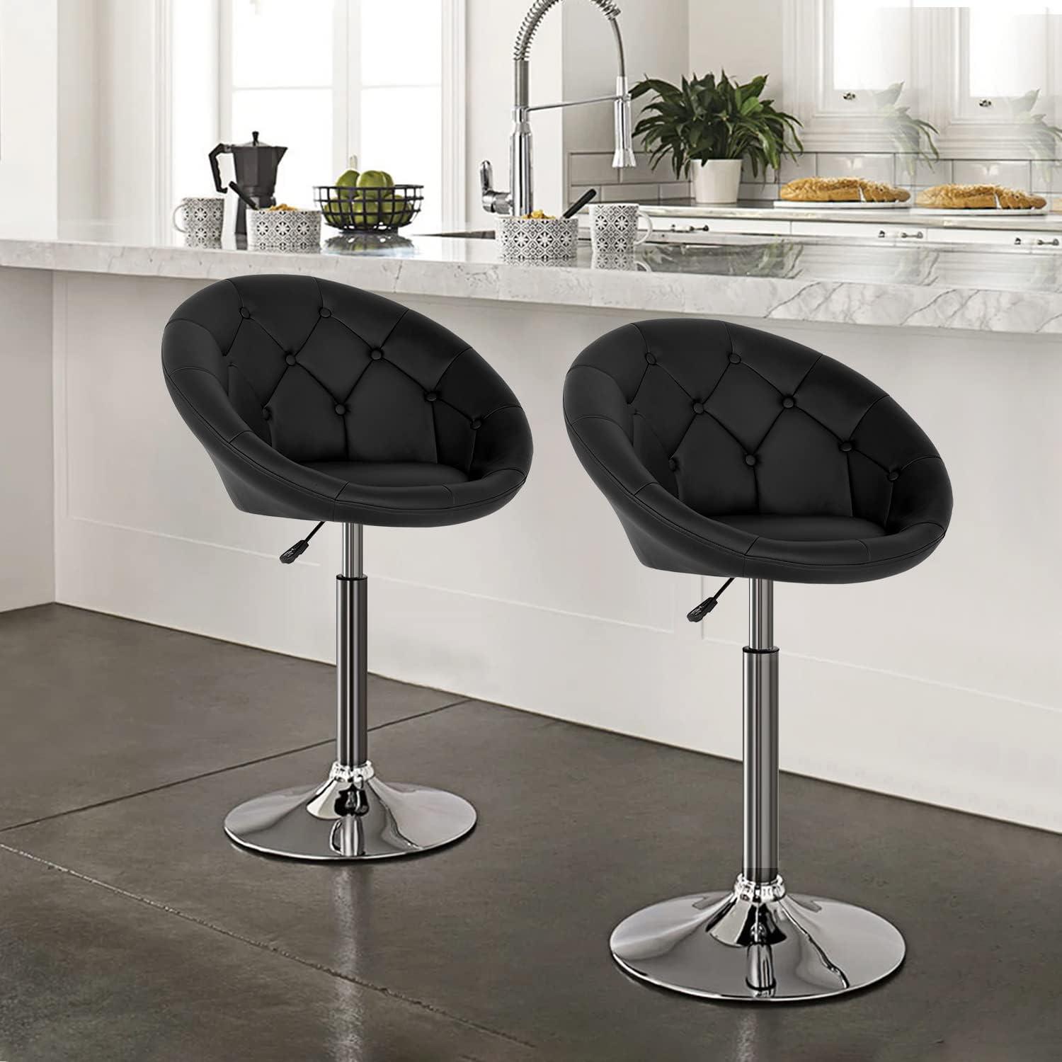 Yaheetech Height Adjustable Swivel Upholstered Round Accent Chair Barrel Chair-Black
