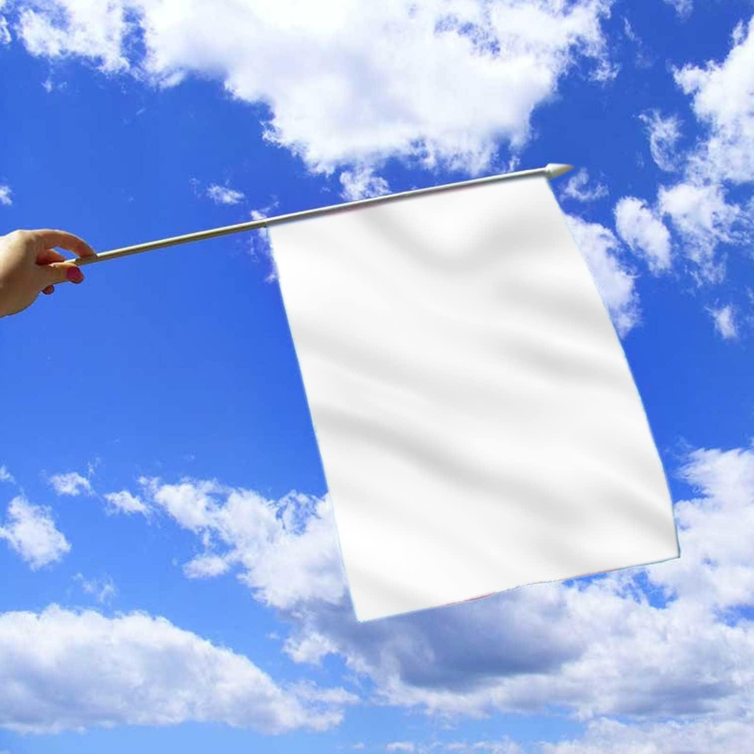 Anley White Mini Flag 12 Pack - Hand Held Small Miniature Solid White Blank Flags