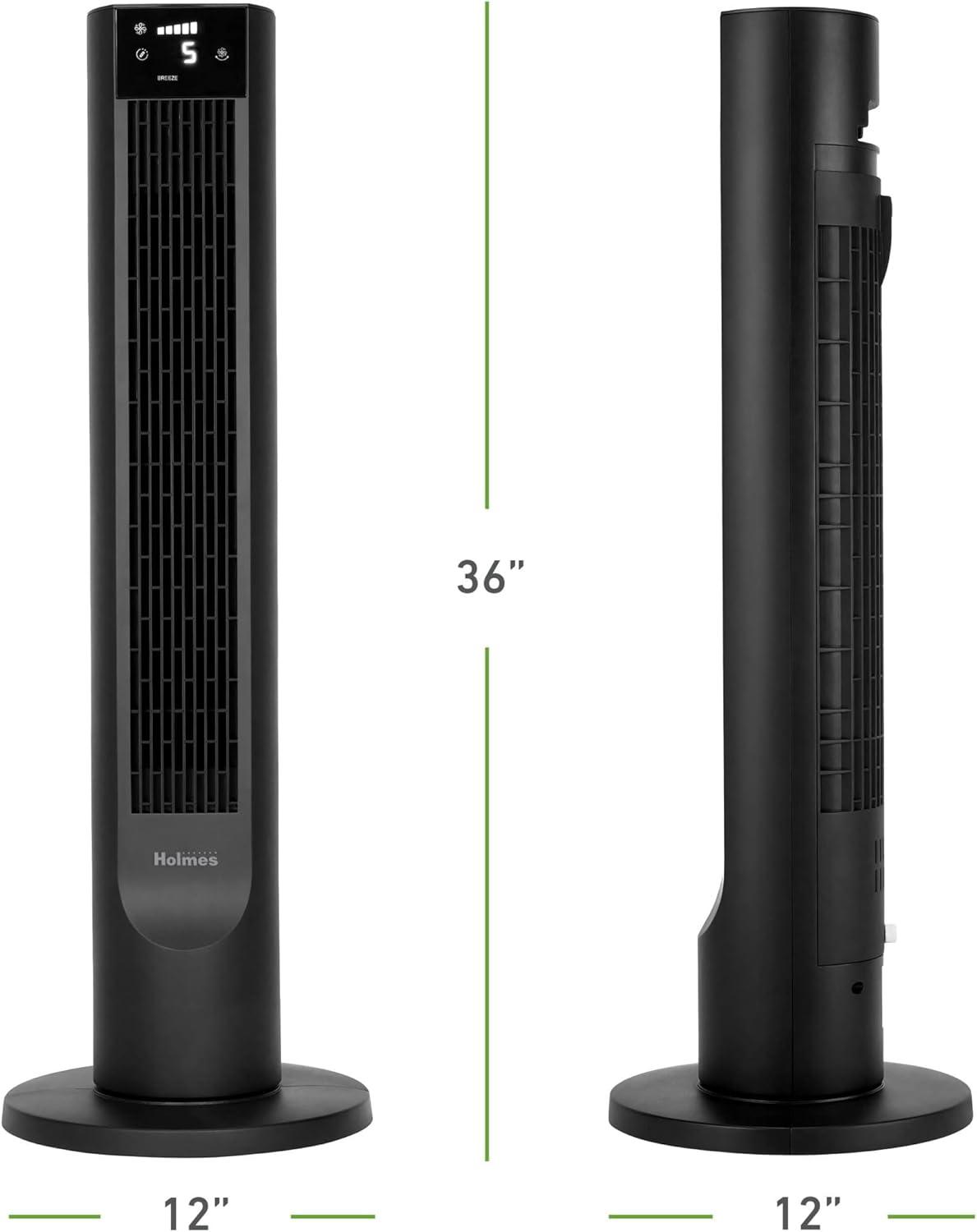 Holmes CleanBreeze 36” High 6-Speed Removable Grill Oscillating Digital Tower Fan with Remote, Black