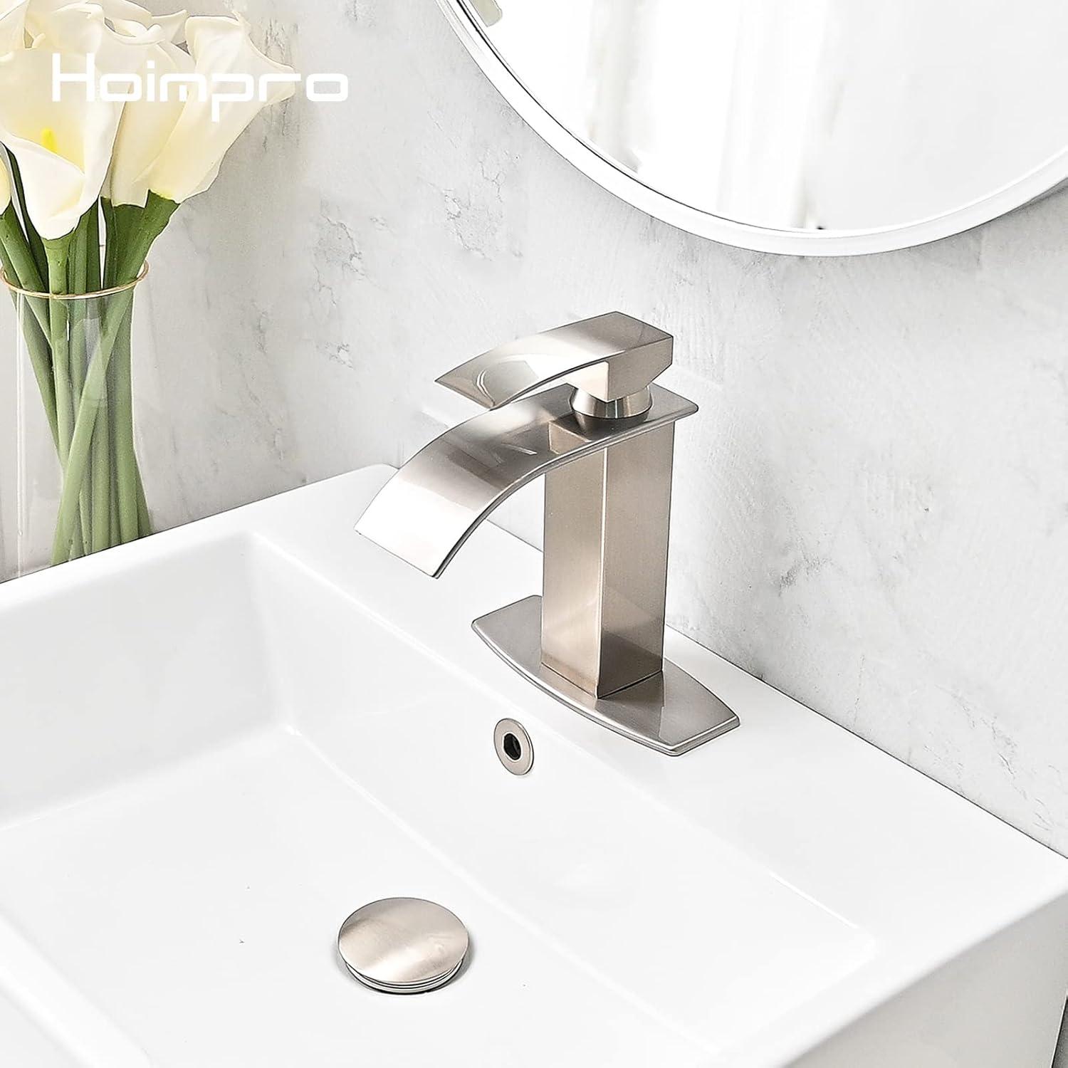 Brushed Nickel Single Handle Waterfall Bathroom Faucet