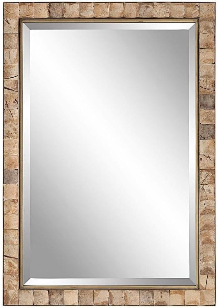 Uttermost Rectangular Vanity Decorative Wall Mirror Rustic Beveled Dark Gold Polished Coconut Frame 27 3/4" Wide for Bathroom