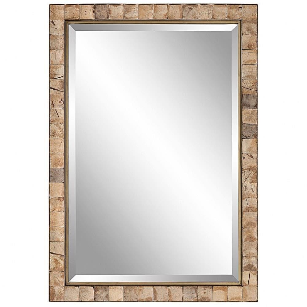 Uttermost Rectangular Vanity Decorative Wall Mirror Rustic Beveled Dark Gold Polished Coconut Frame 27 3/4" Wide for Bathroom