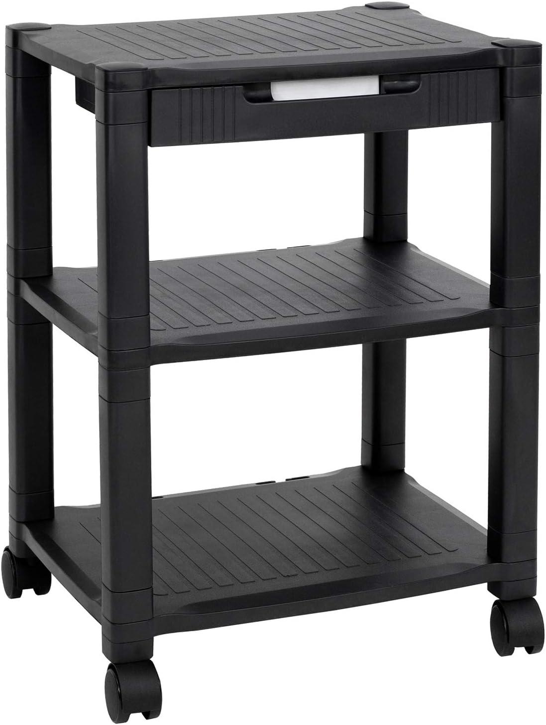 Sleek Black Steel 2-Tier Under-Desk Printer Cart with Wheels