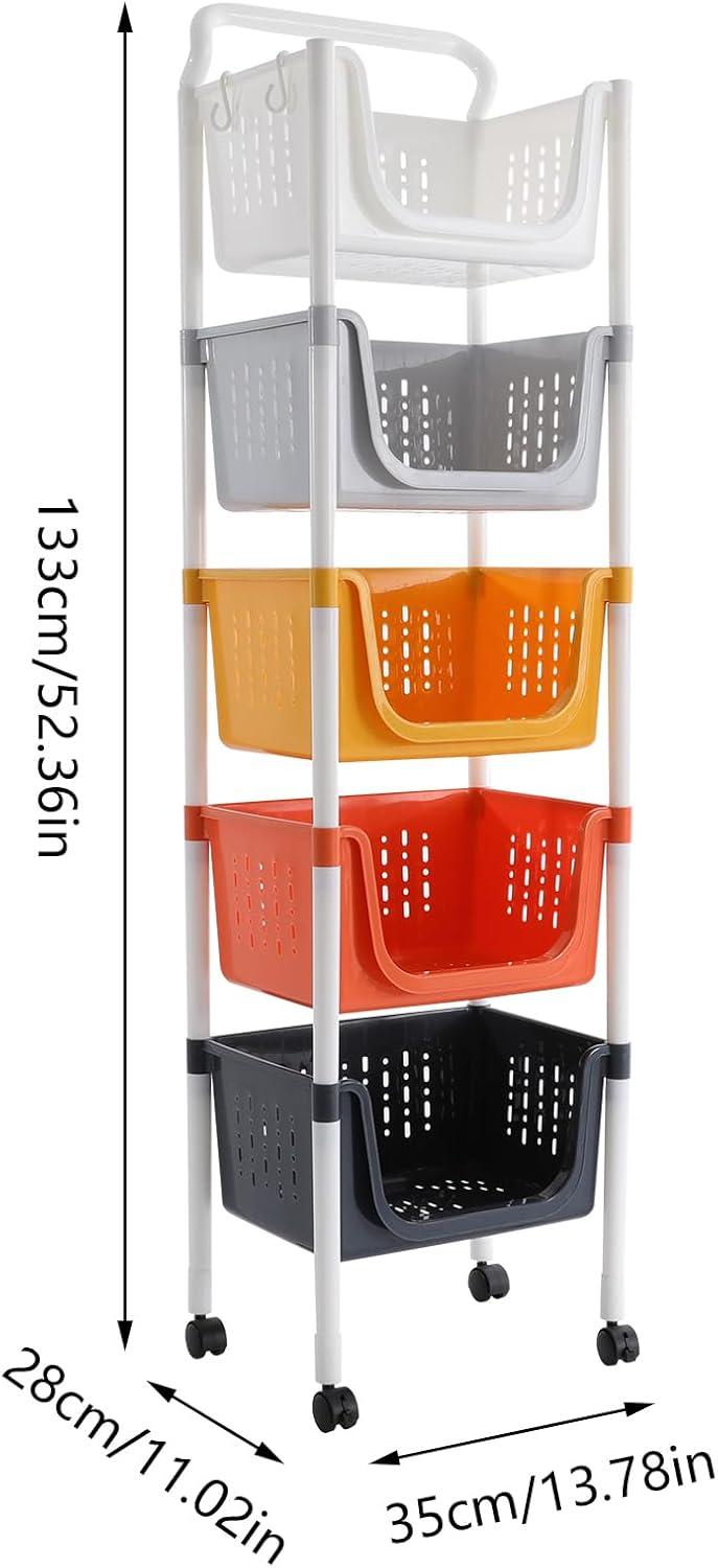 Colorful 5-Tier PP Kitchen Storage Rack with Wheels