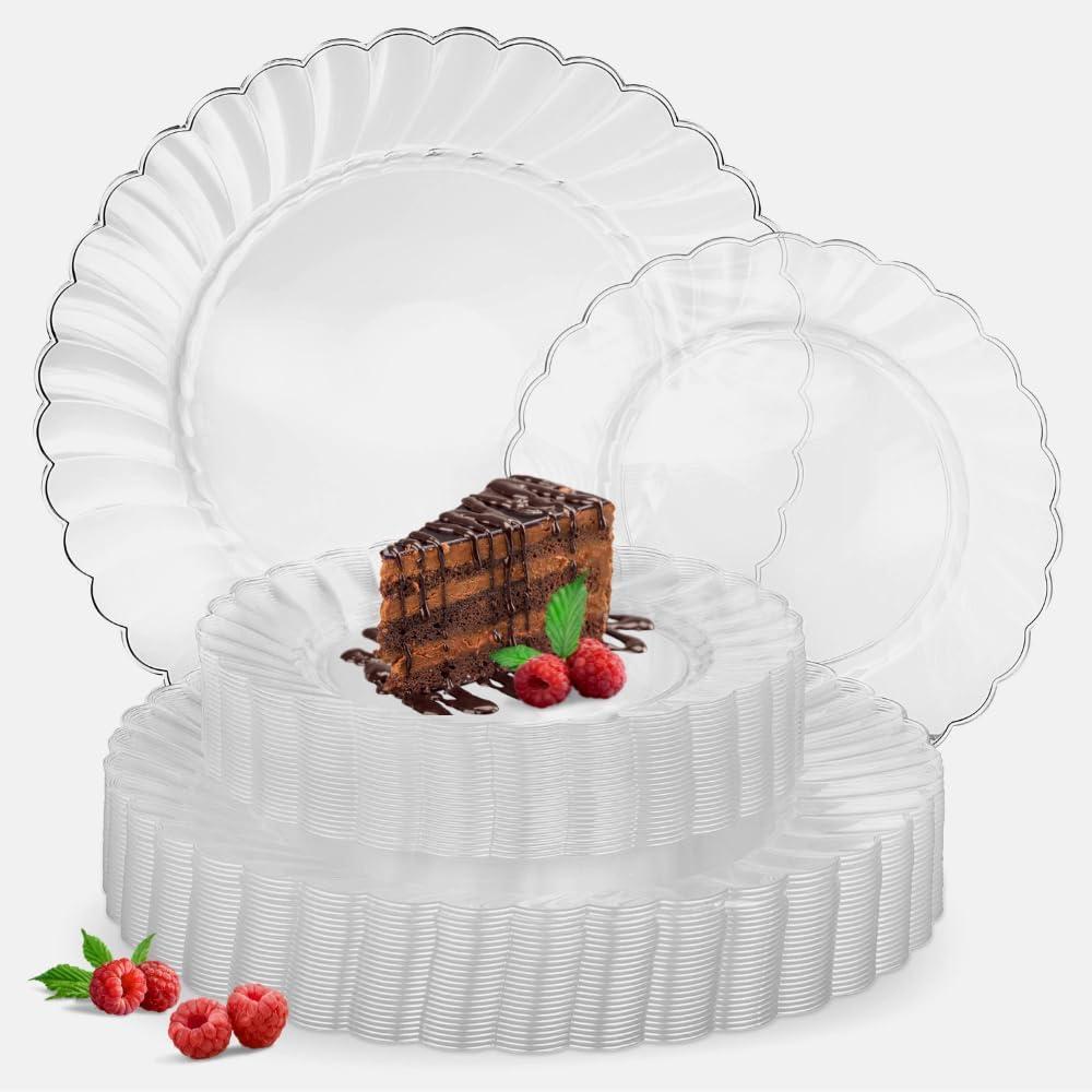 Perfect Settings Tableware 50 Pcs Clear Plastic Disposable Party Dinnerware Combo Set Dinner and Salad Size Plates (Set of 25)