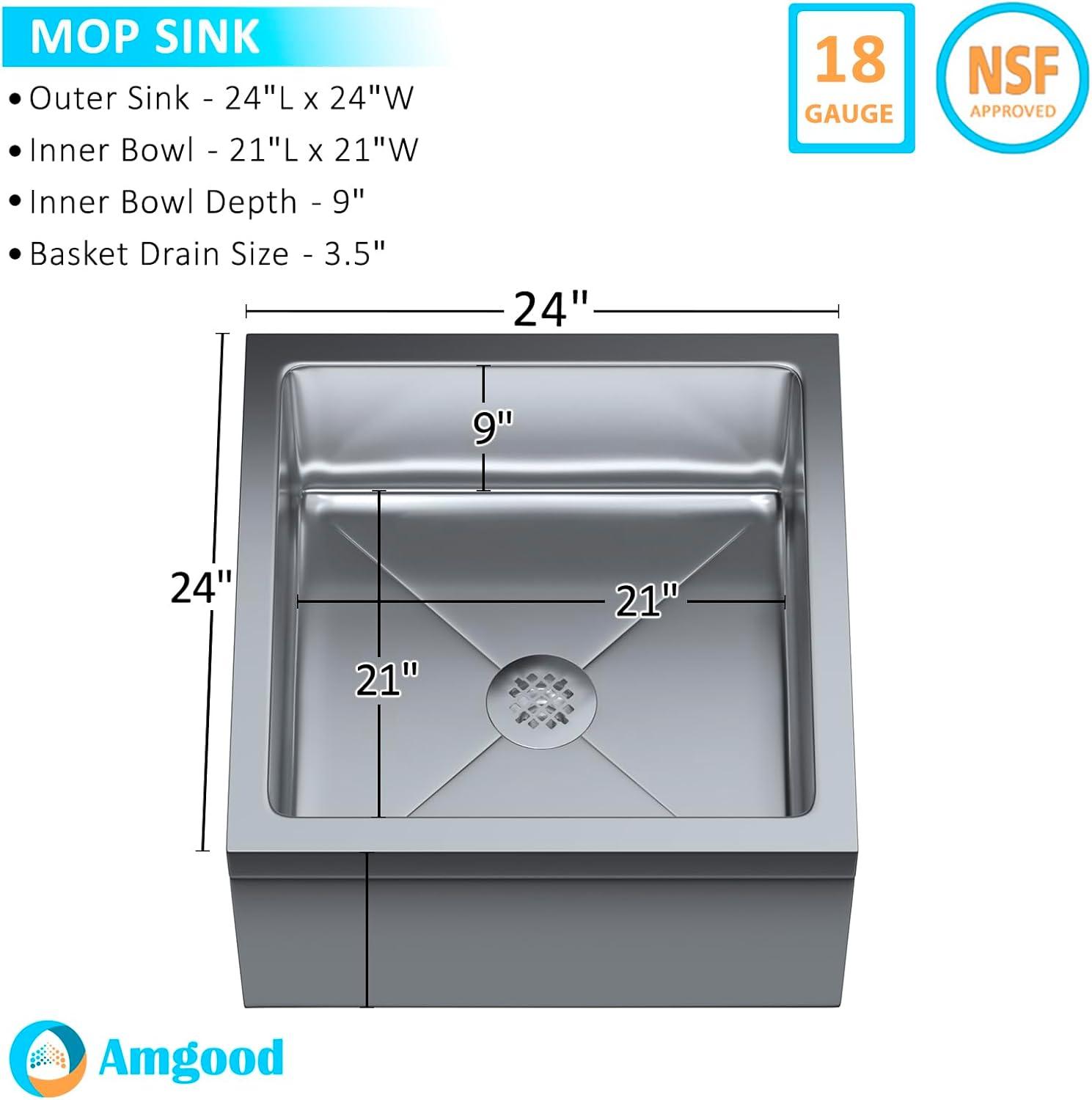 24" x 24" x 13" Stainless Steel Floor Mop Sink