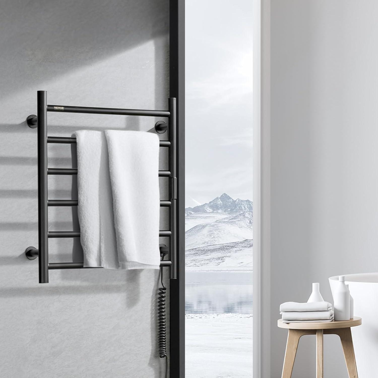 Black Stainless Steel Wall Mounted Heated Towel Rack with Timer