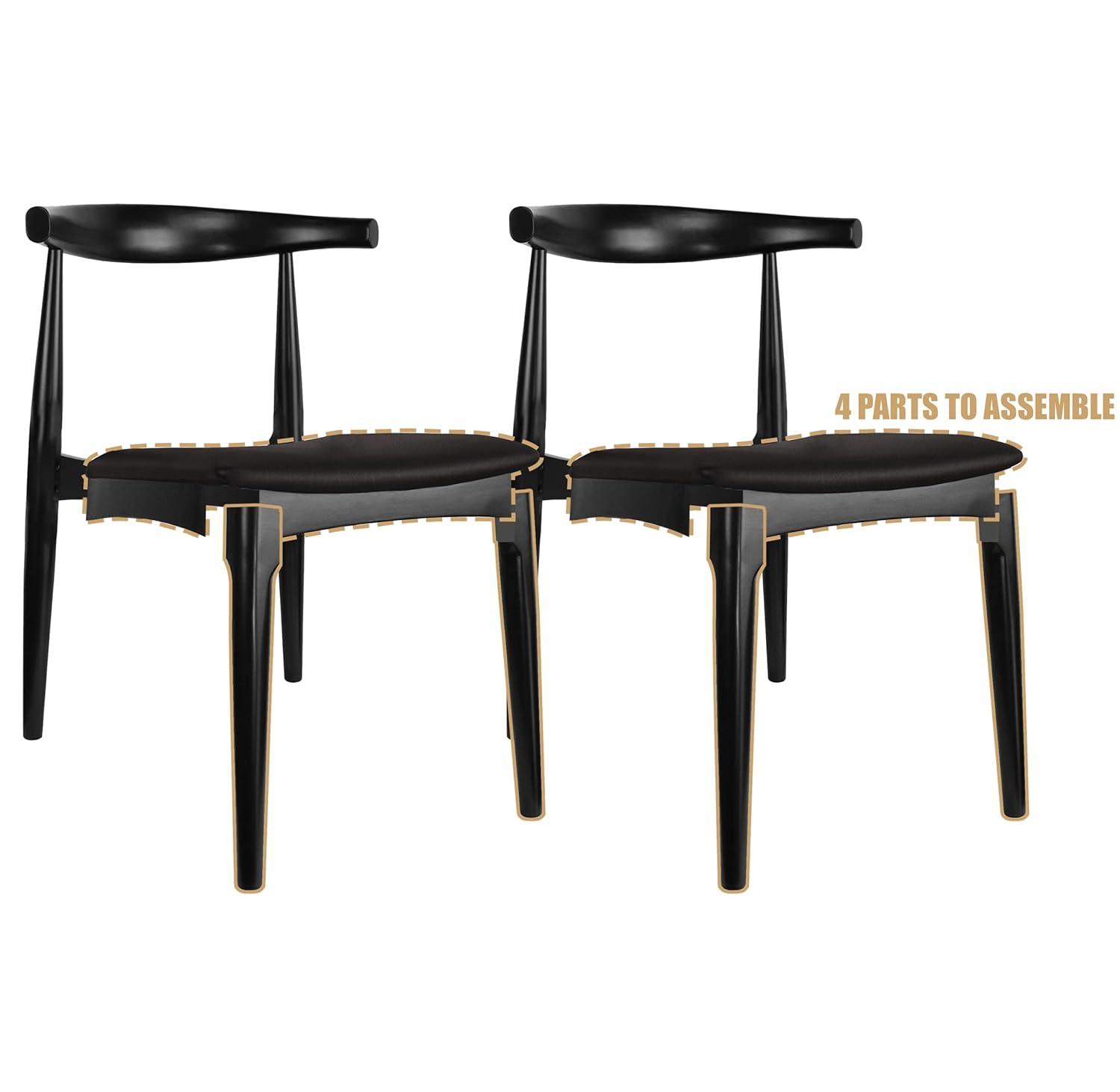 George Oliver Clontz Conde Wooden Farmhouse Dining Chairs – Mid-Century Modern Design with PU Leather Cushion Seat (Set of 2) (Set of 2)