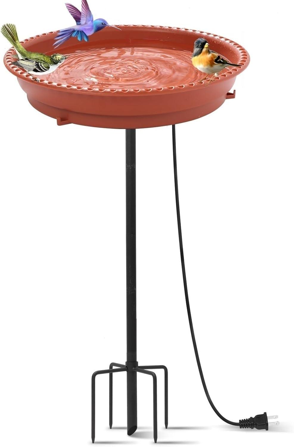 Terracotta Heated Bird Bath with Planter Pedestal and Thermostat Control