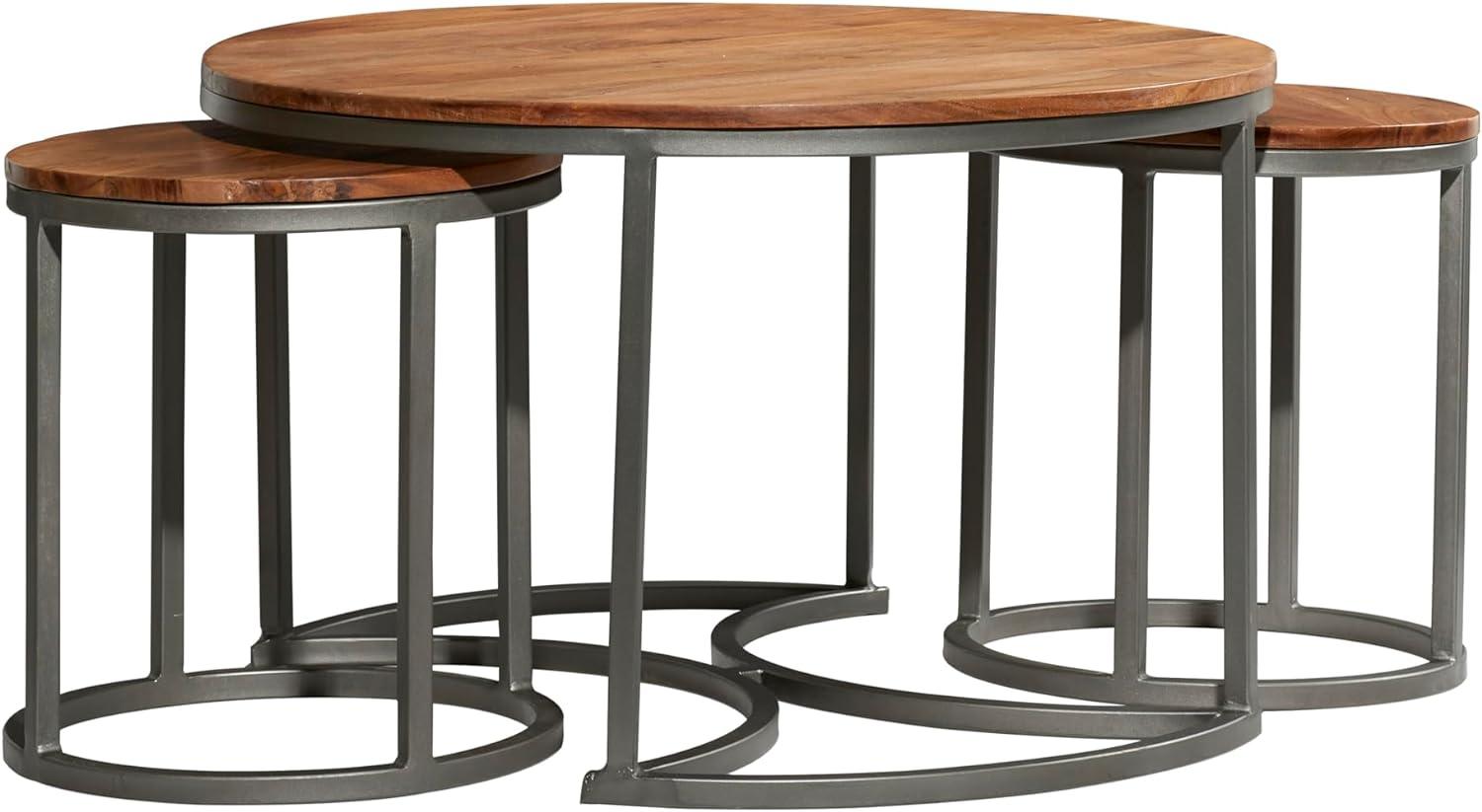 Contemporary Round Wood & Metal Nesting Coffee Table Set