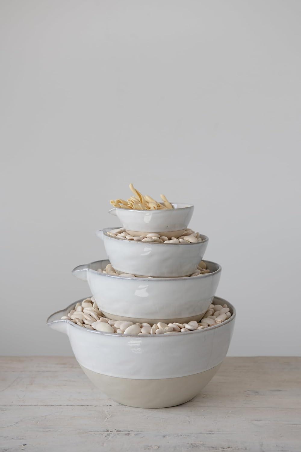 Reactive Glaze White and Beige Ceramic Batter Bowls Set