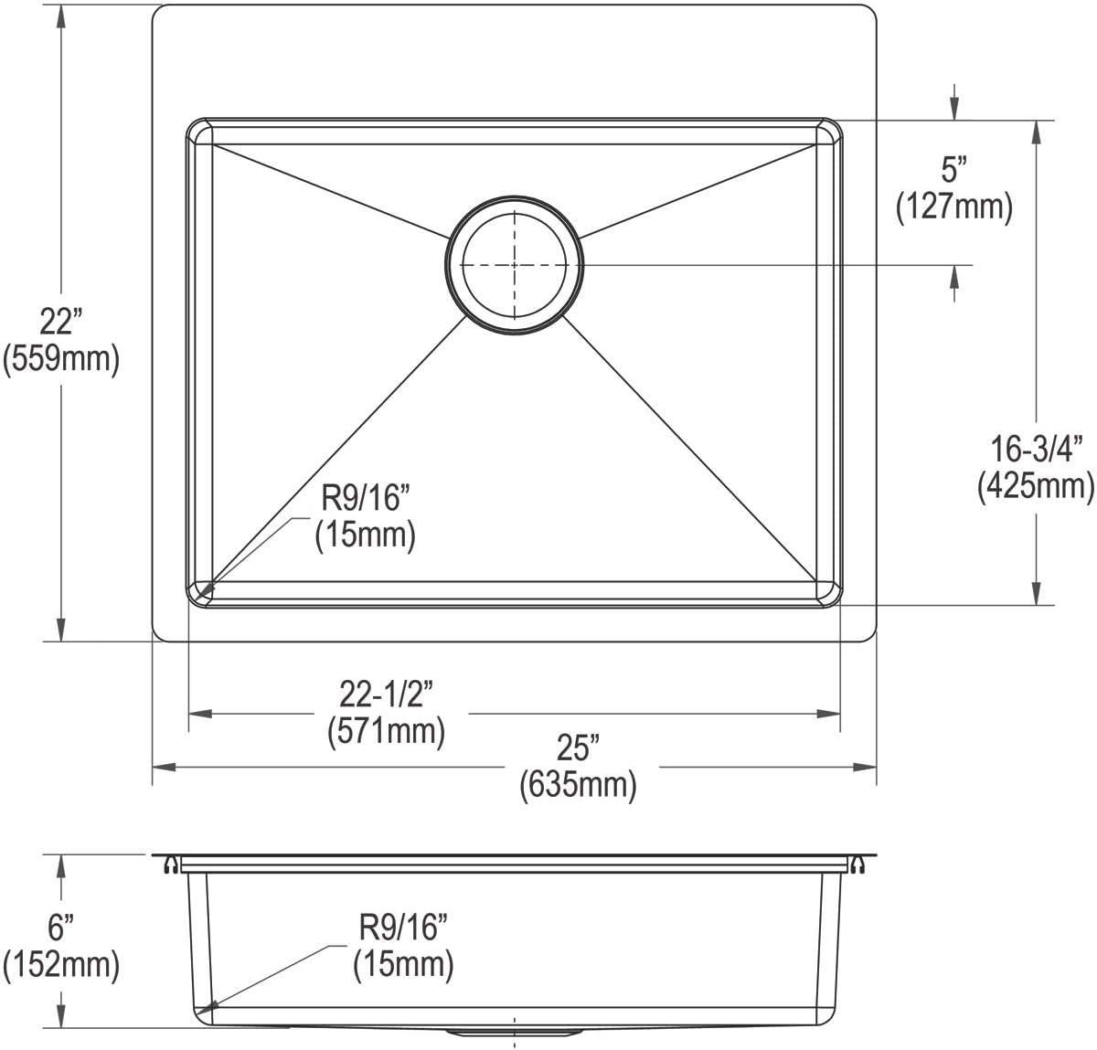 Crosstown 25" L x 22" W Dual Mount Kitchen Sink