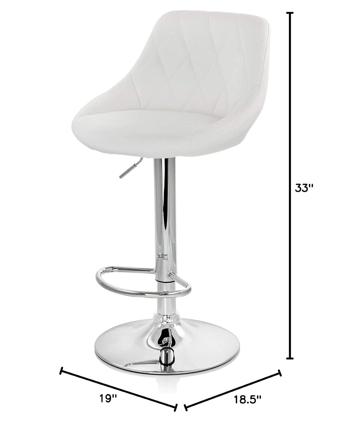 Elama 2 Piece Diamond Stitched Faux Leather Bar Stool in White with Chrome Base  and Adjustable Height