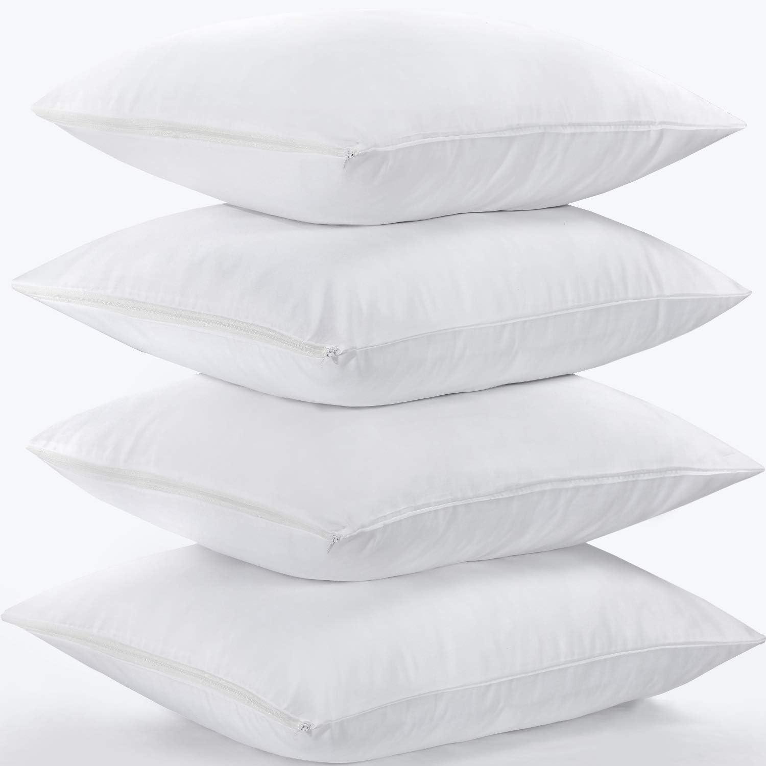 Standard White Cotton Hypoallergenic Pillow Protectors Set of 4