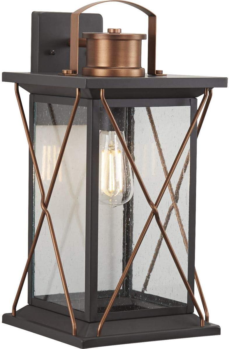 Progress Lighting Barlowe 1-Light Outdoor Wall Lantern in Antique Bronze with Clear Seeded Glass